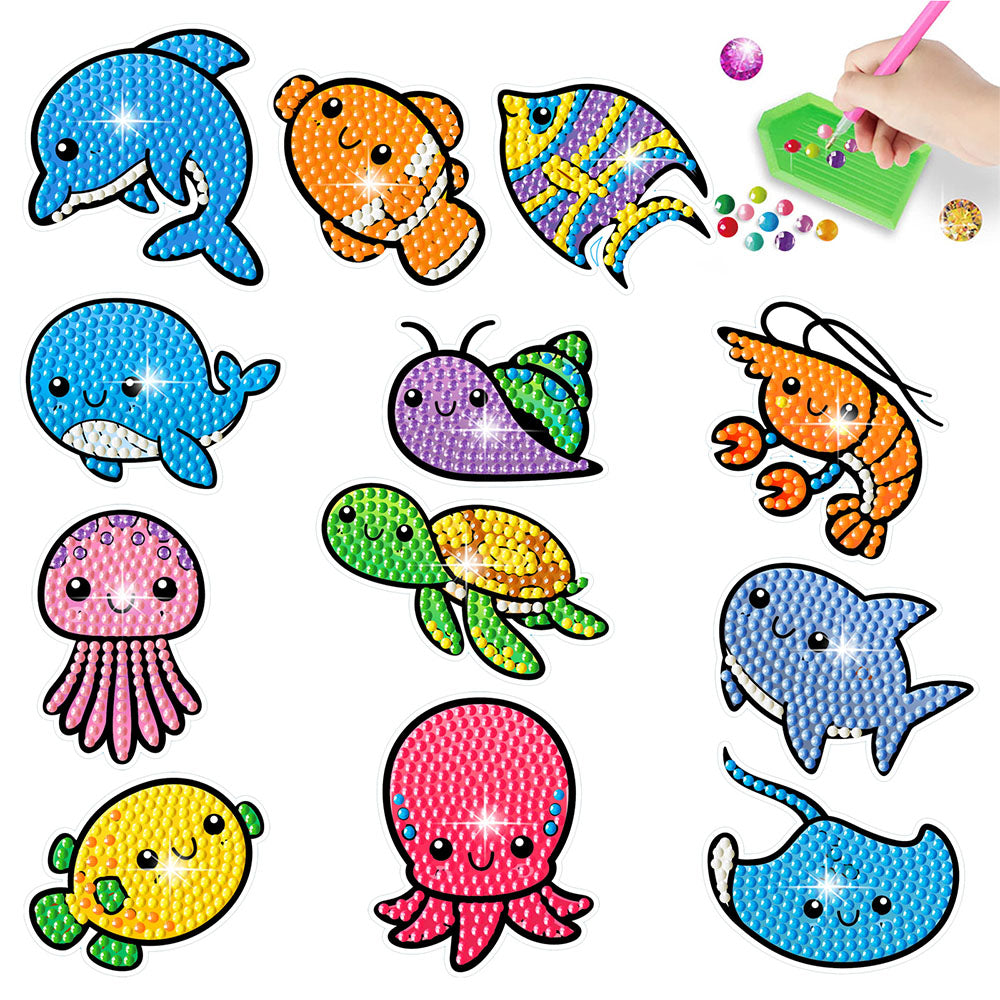 12Pcs Cute Marine Animals Diamond Painting Stickers