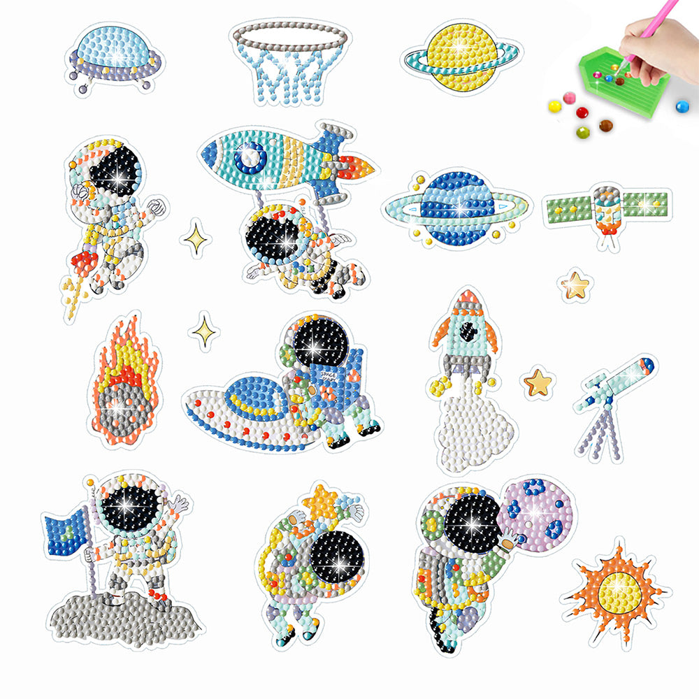 19Pcs Astronauts and Spacecraft Diamond Painting Stickers