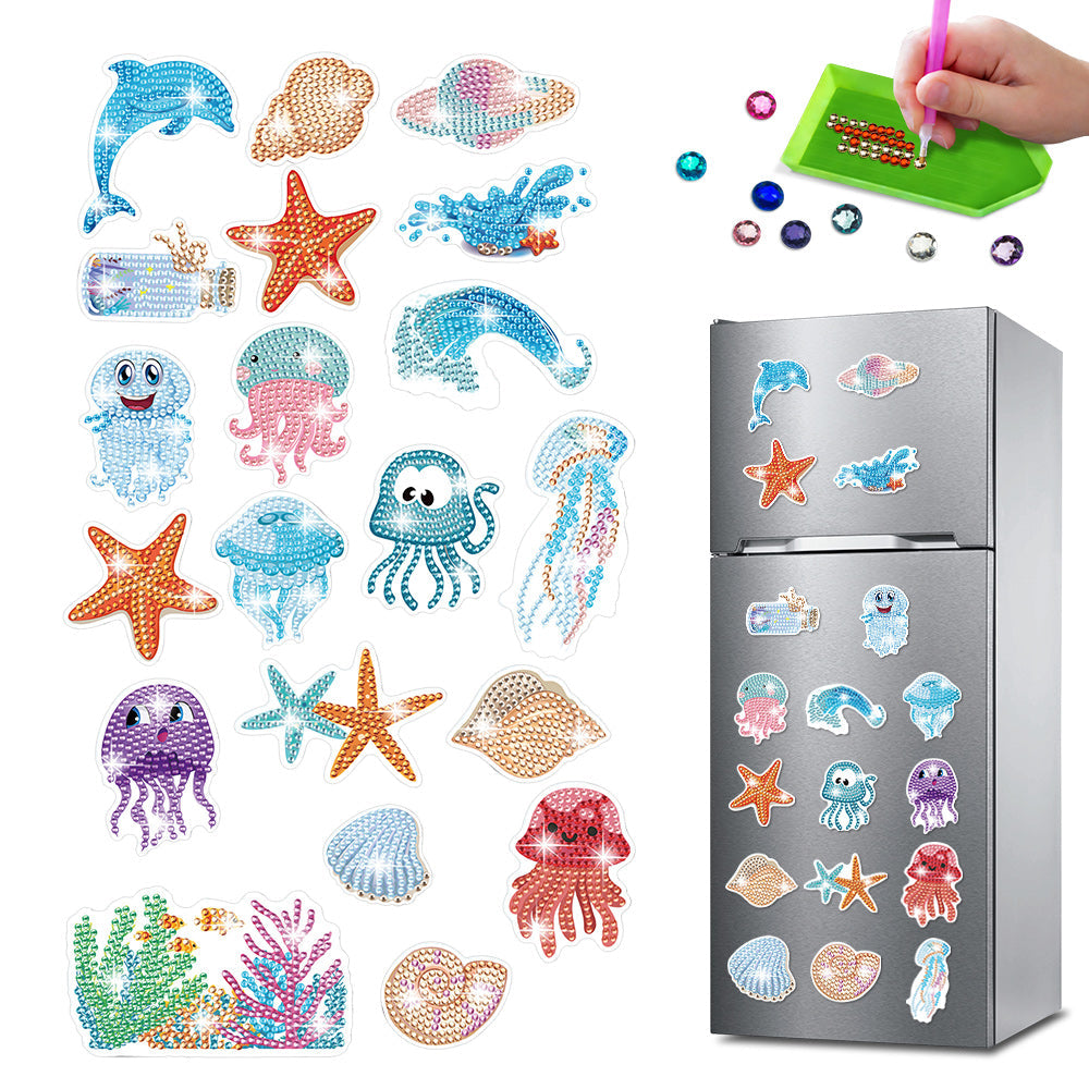 20Pcs Cute Sea Creatures Diamond Painting Fridge Magnets Kit