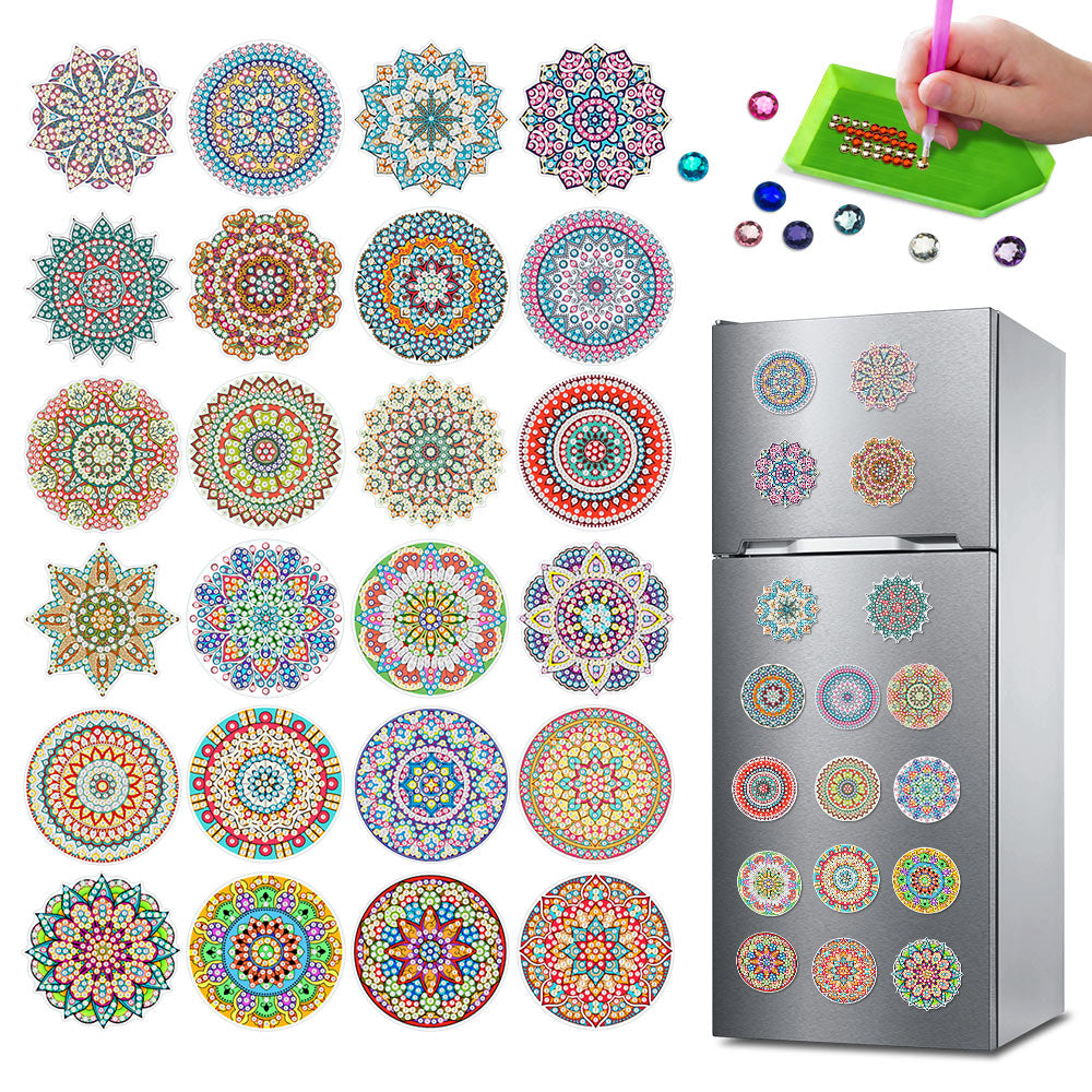 24Pcs Colored Mandala Diamond Painting Fridge Magnets Kit