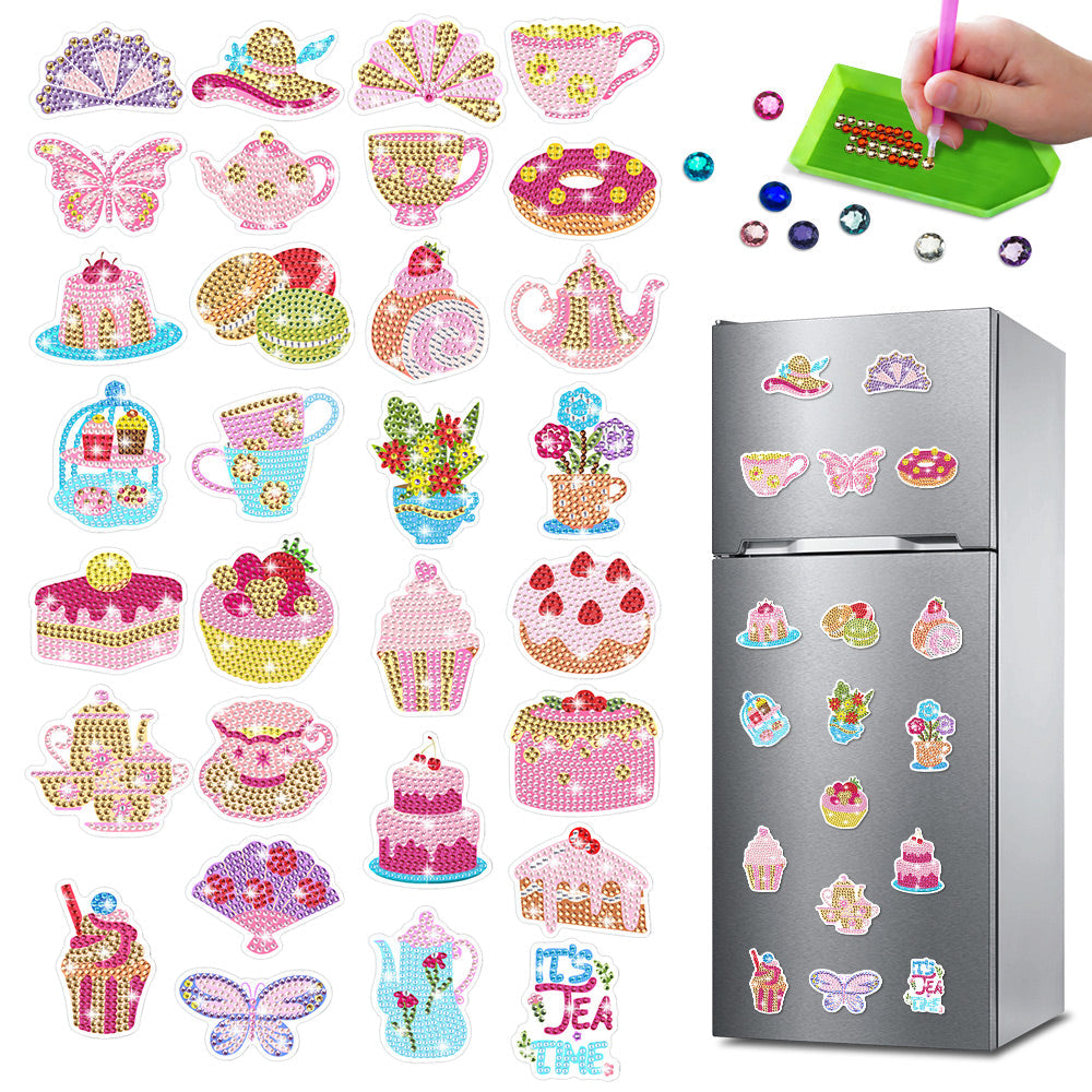 30Pcs Cakes and Desserts Diamond Painting Fridge Magnets Kit