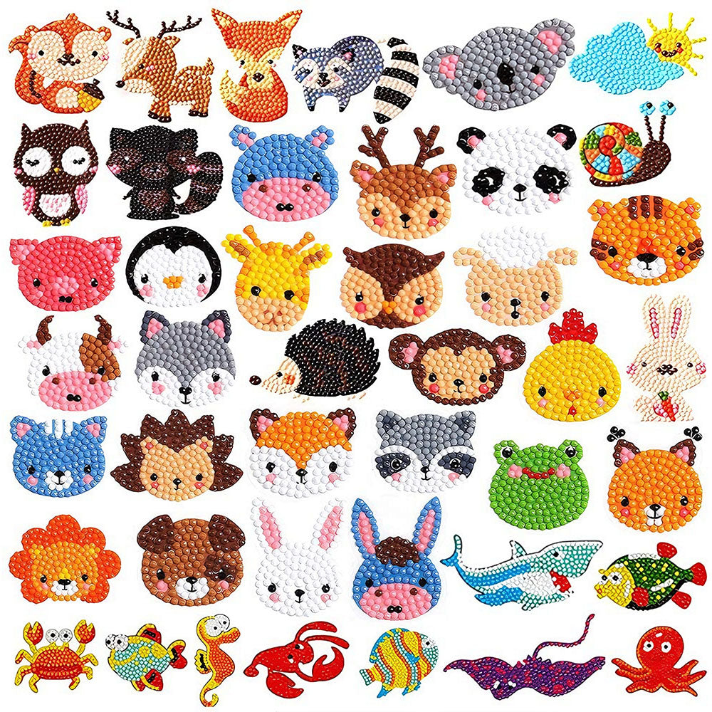 43Pcs Cute Animal Heads Diamond Painting Stickers