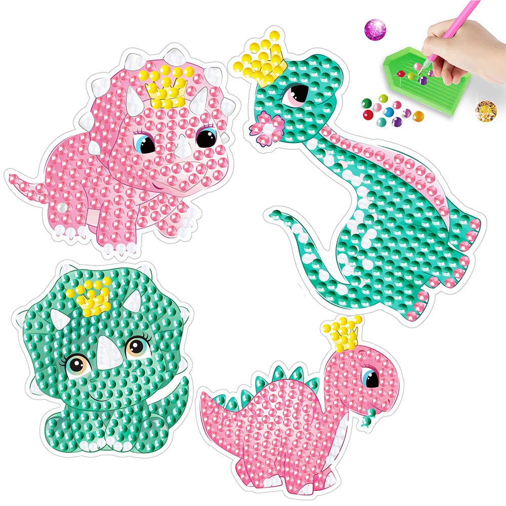 4Pcs Pink and Green Dinosaurs Diamond Painting Stickers