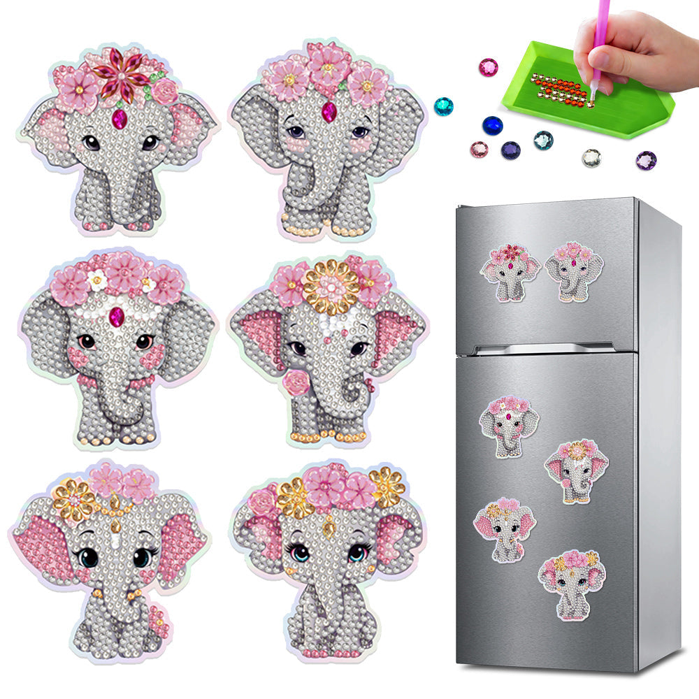 6Pcs Baby Elephant Diamond Painting Fridge Magnets Kit