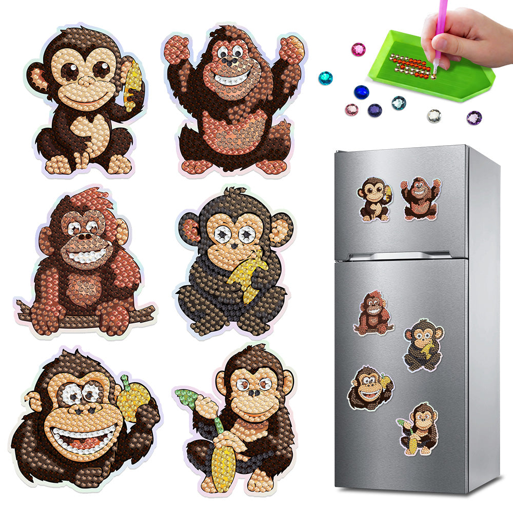 6Pcs Cute Monkey Diamond Painting Fridge Magnets Kit
