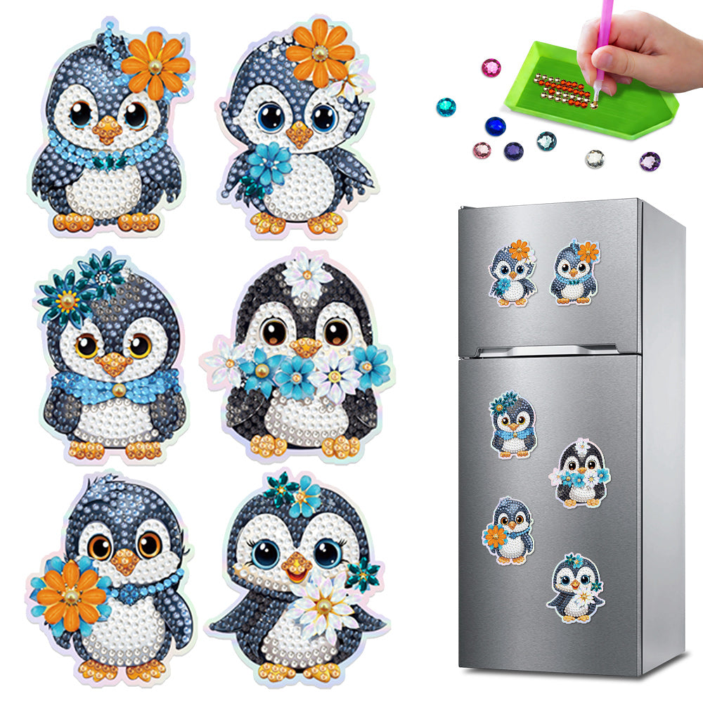 6Pcs Cute Penguin Diamond Painting Fridge Magnets Kit