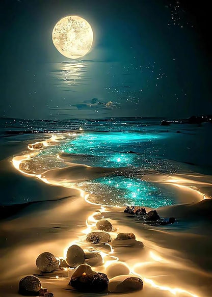 Dream Beach at night Shell Diamond Painting