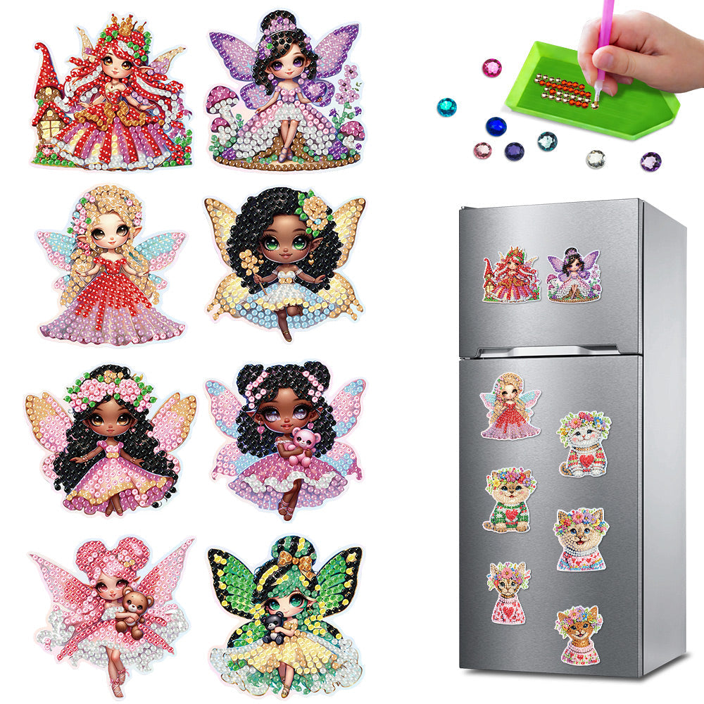 8Pcs Butterfly Fairy Diamond Painting Fridge Magnets Kit