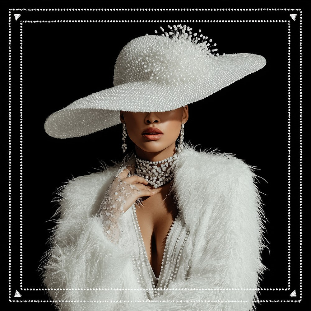 A Luxurious Lady Wearing a White Hat Diamond Painting