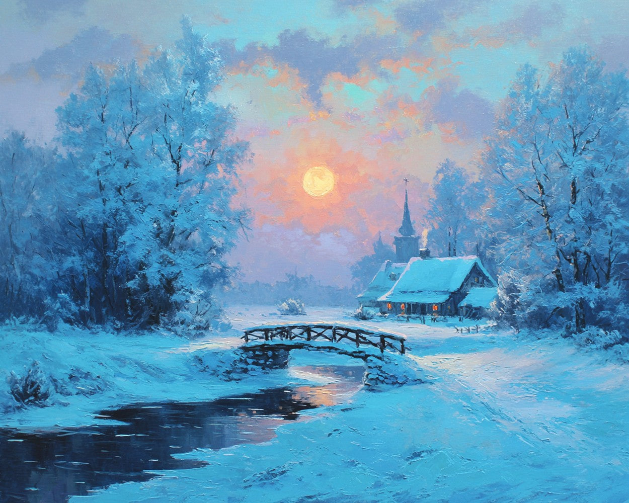 A Tranquil Village in Snow Diamond Painting