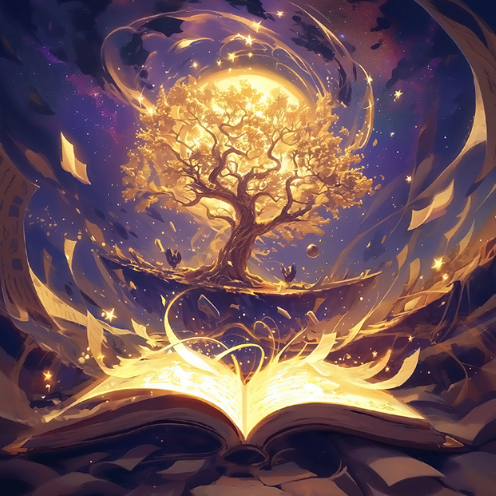 Abstract Tree, Moon and Book Diamond Painting