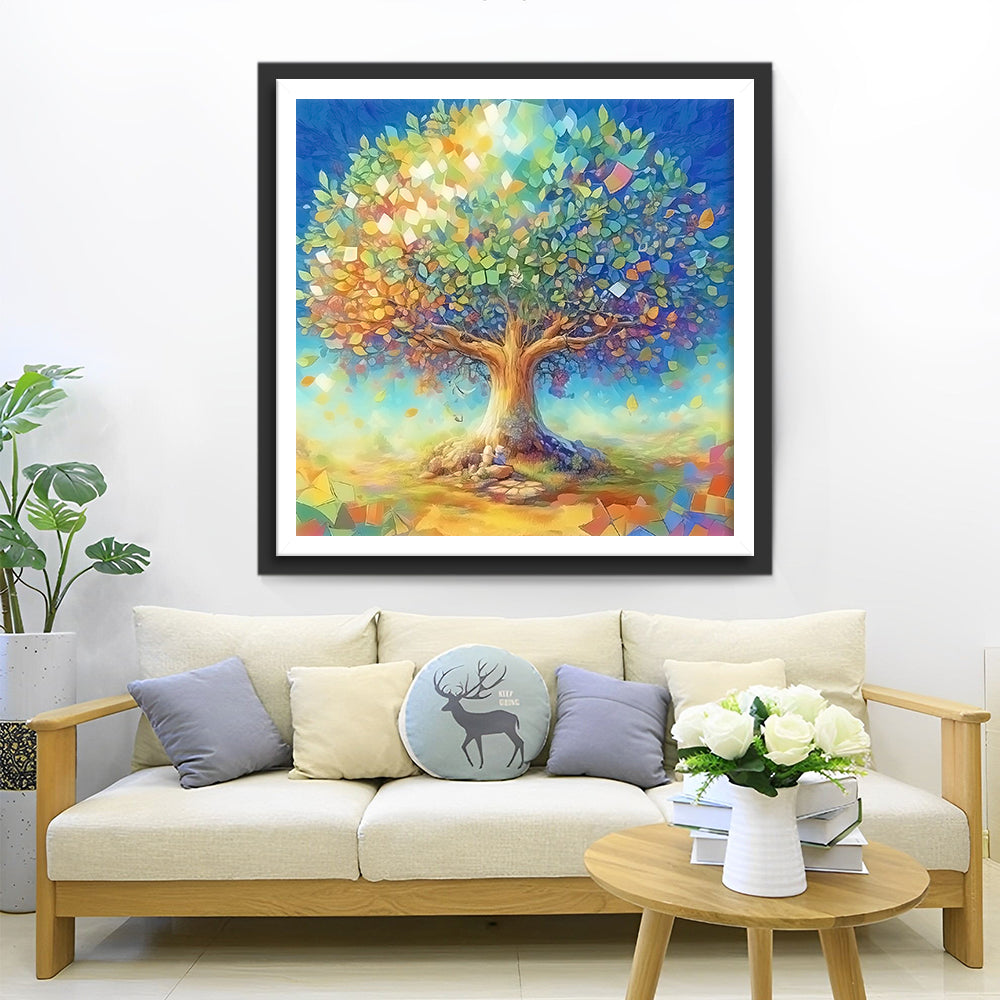 Abstract Tree with Colorful Leaves Diamond Painting