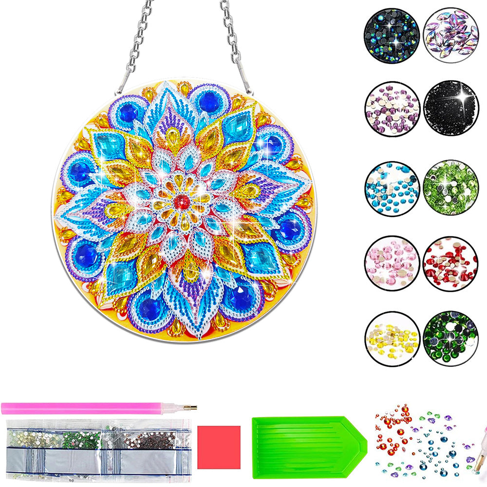 Acrylic Blue-Gold Mandala Lotus Diamond Painting Hanging Pendant