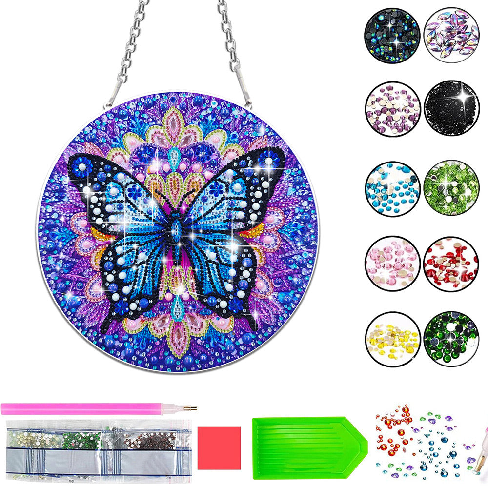Acrylic Mysterious Blue Butterfly Diamond Painting Hanging Pendant