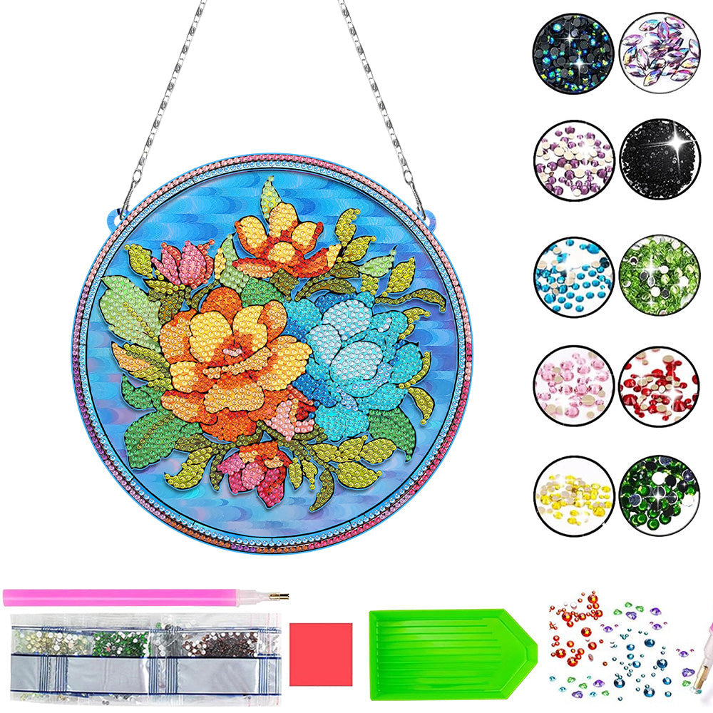 Acrylic Peony Flowers Diamond Painting Hanging Pendant