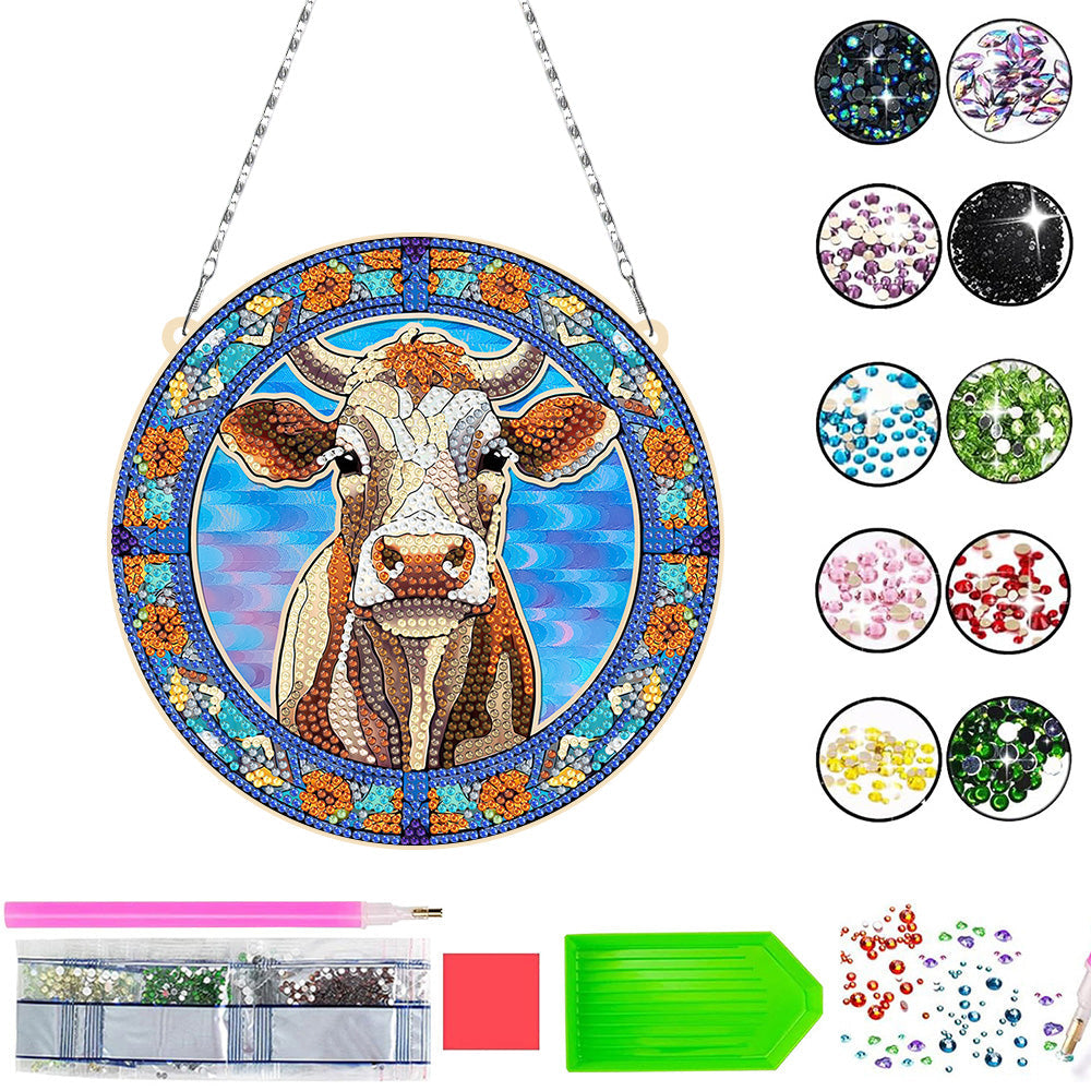 Acrylic The Cow's Gaze Diamond Painting Hanging Pendant