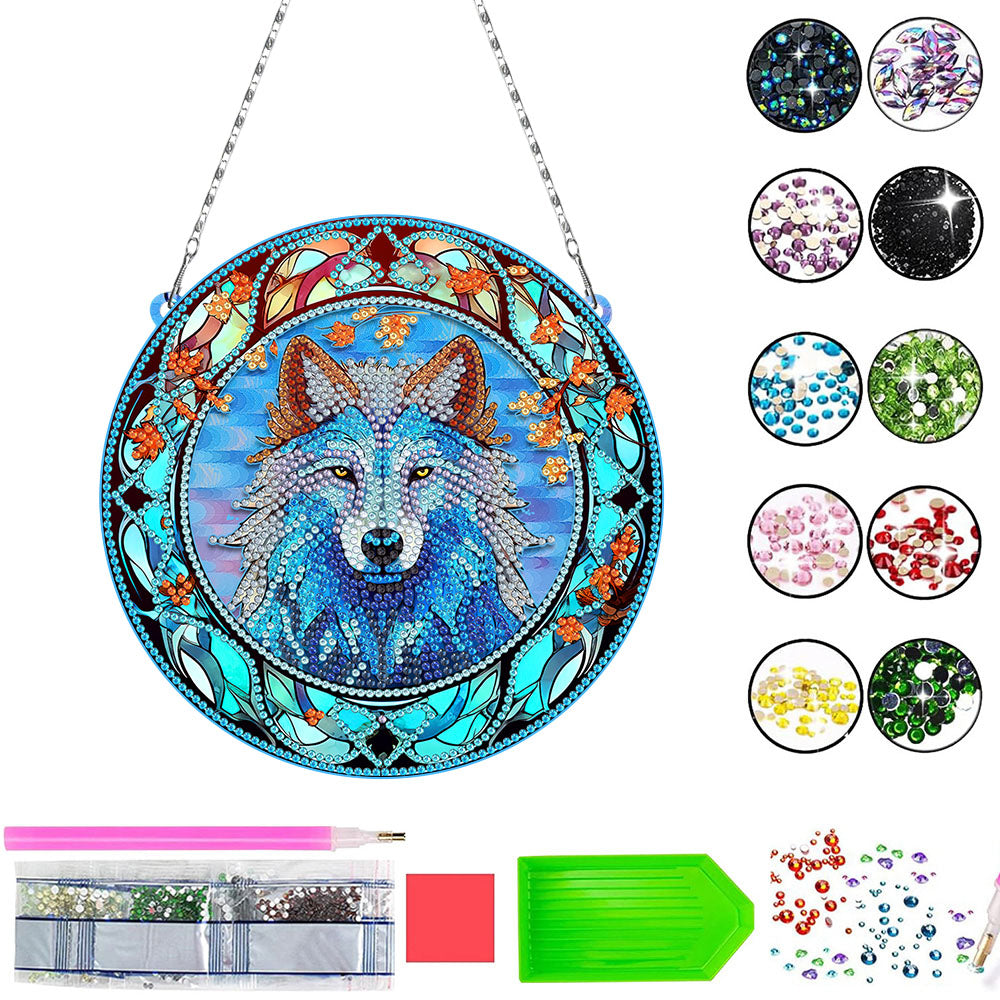 Acrylic The Serious Wolf King Diamond Painting Hanging Pendant