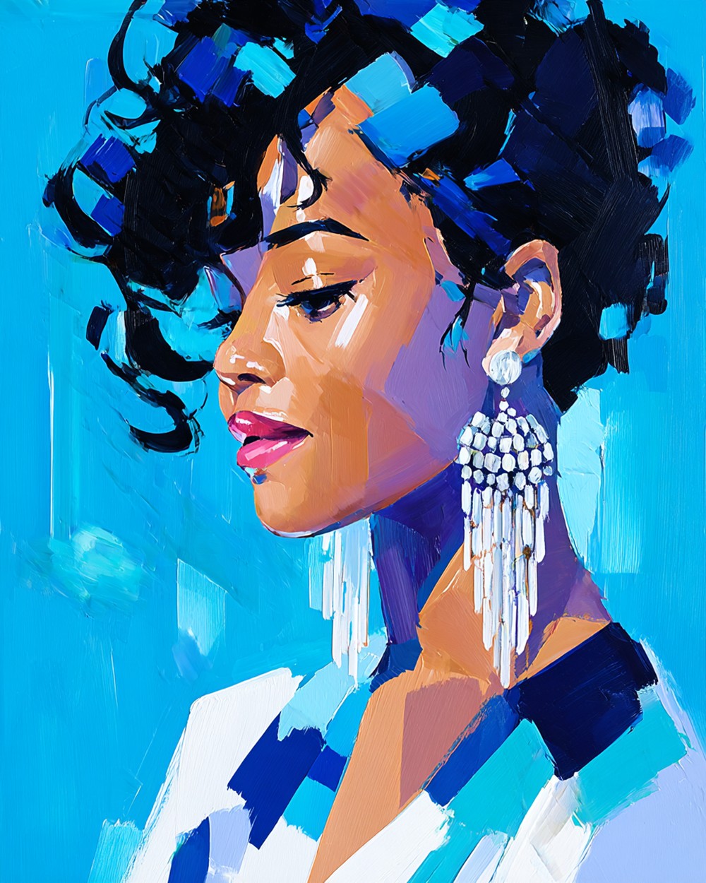 African Beauty Wearing Huge Diamond Earrings Diamond Painting