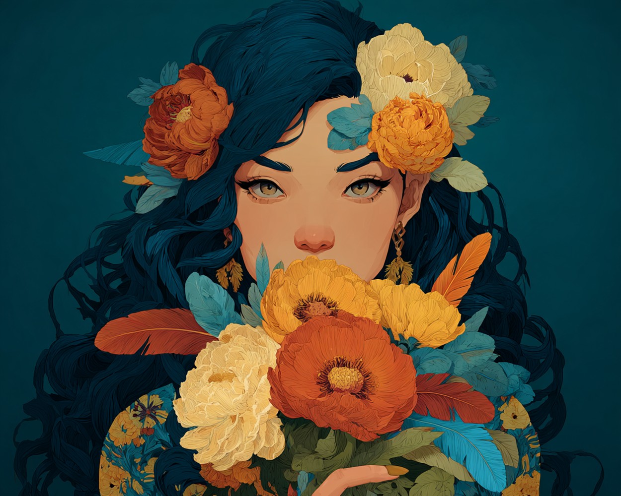 Beautiful Woman and Peonies Diamond Painting