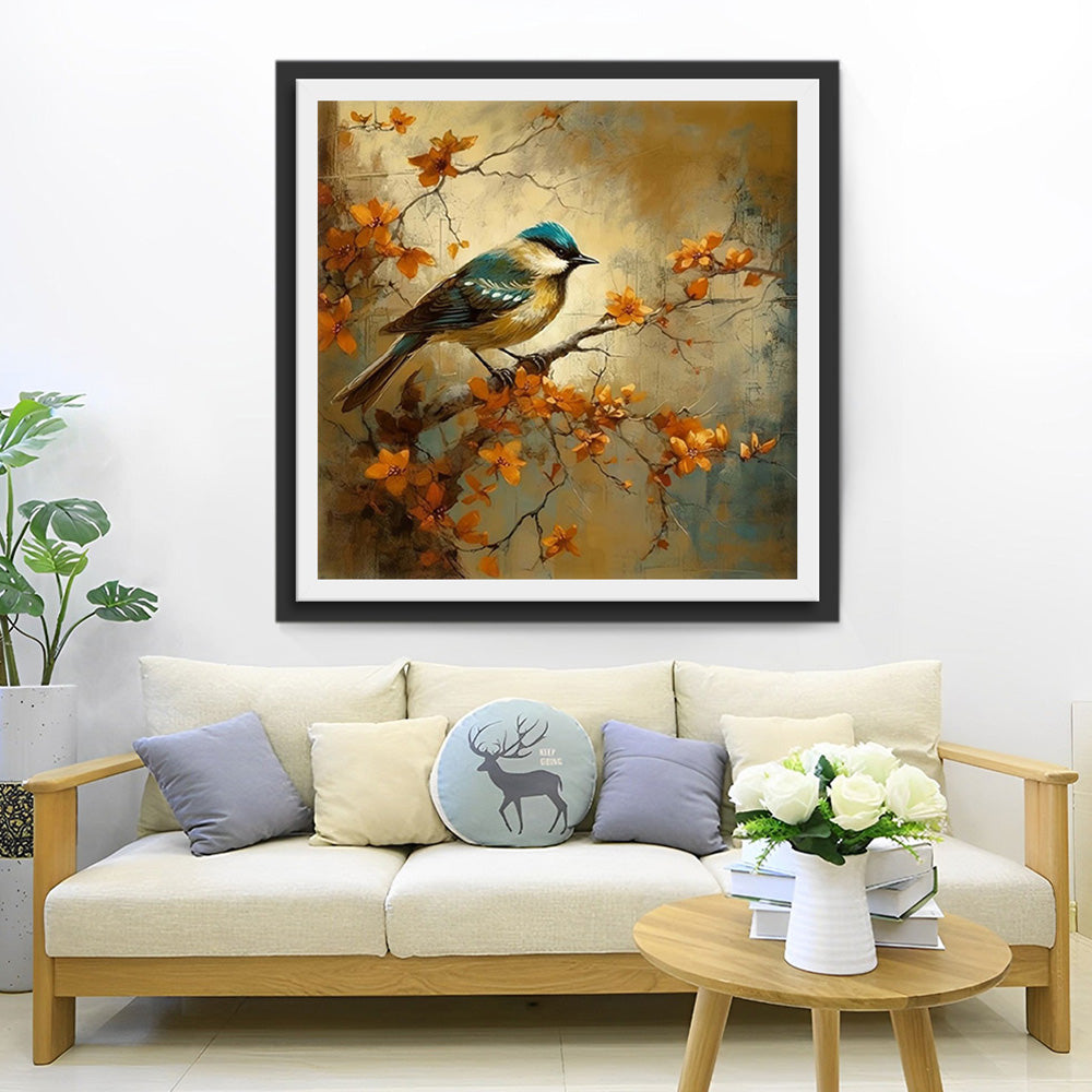 Bird on Orange Flower Tree Diamond Painting