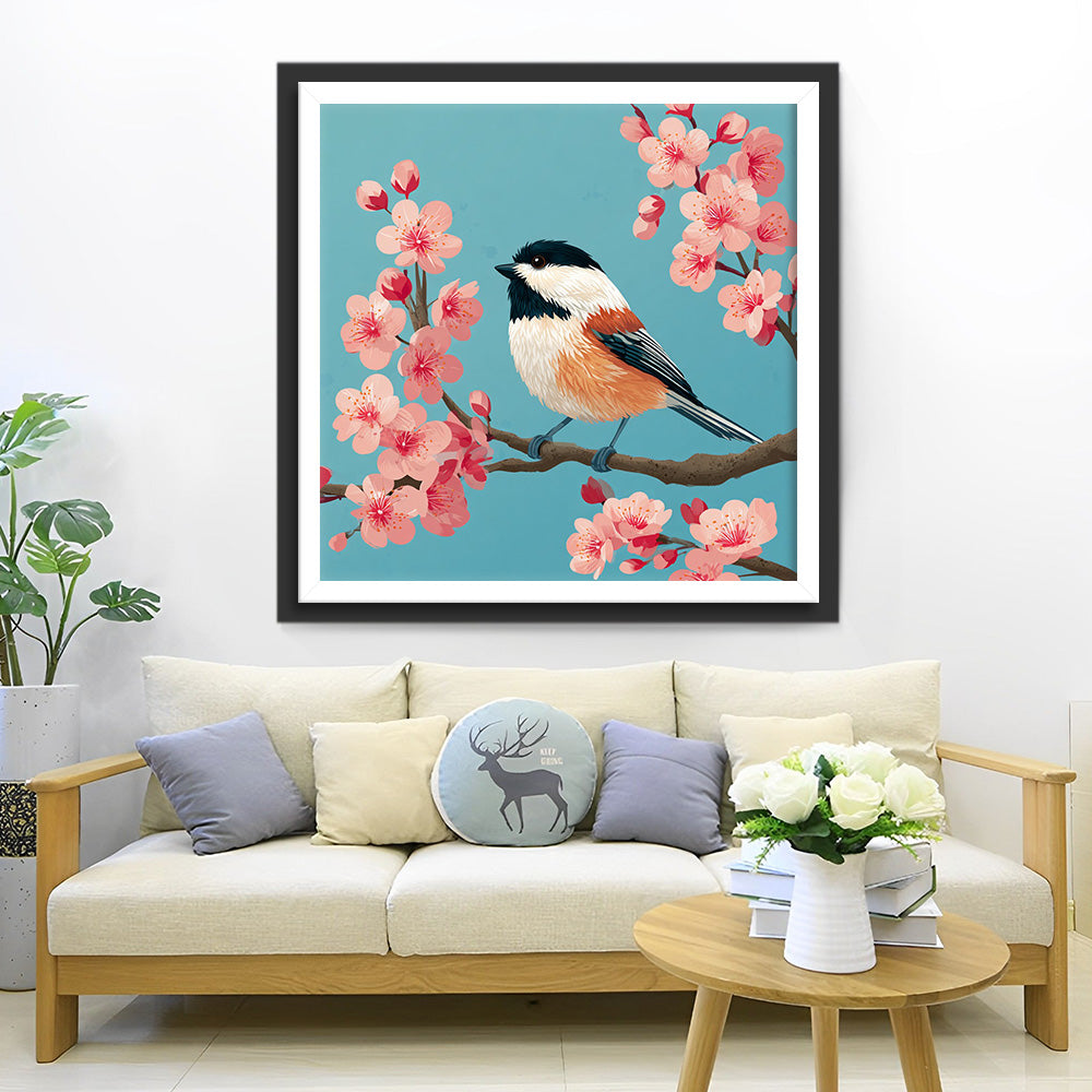 Bird on Pink Branches Diamond Painting