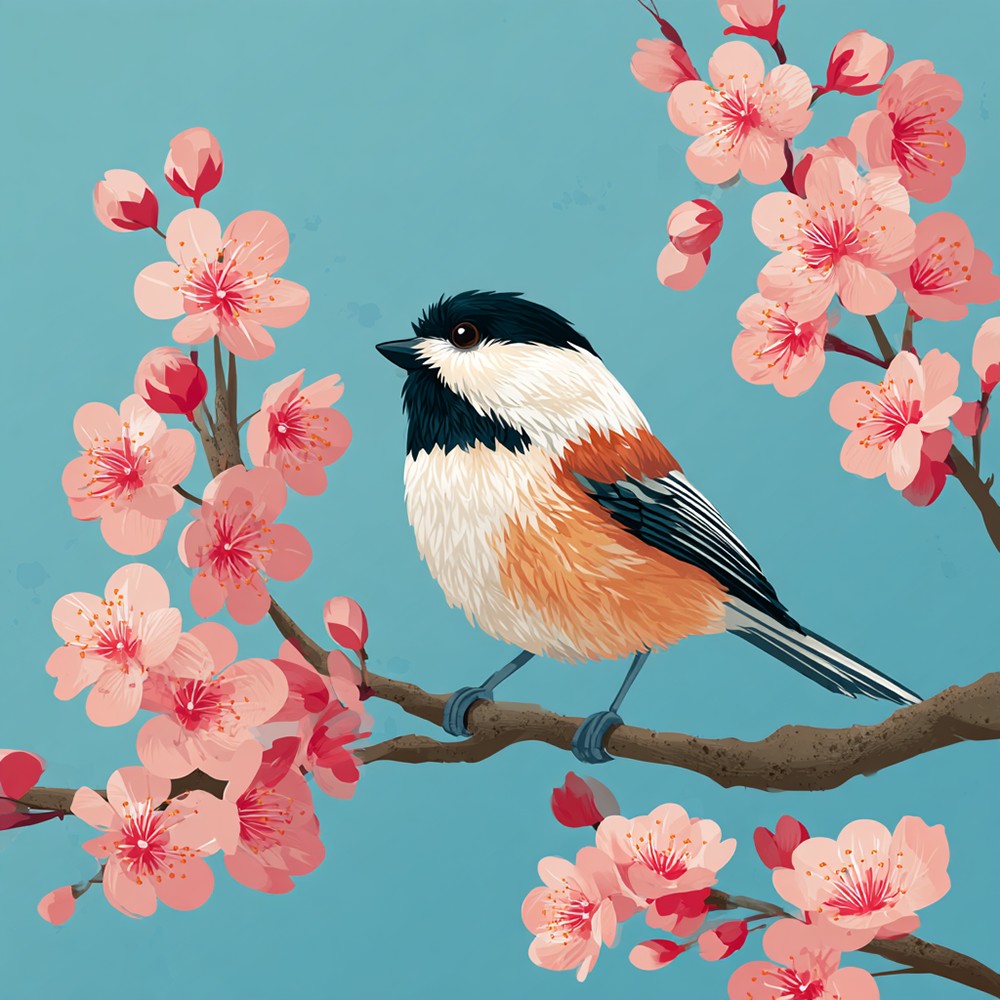 Bird on Pink Branches Diamond Painting
