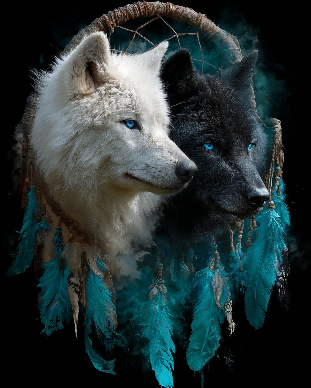 Black and White Wolf Dreamcatcher Diamond Painting