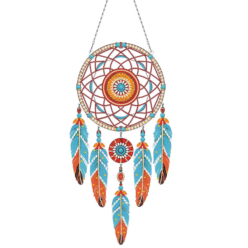 Blue and Orange Mandala Dreamcatcher 2D Flat Hanging Diamond Painting Kits