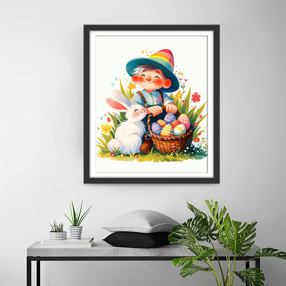 Boy, Rabbit and Easter Eggs Diamond Painting