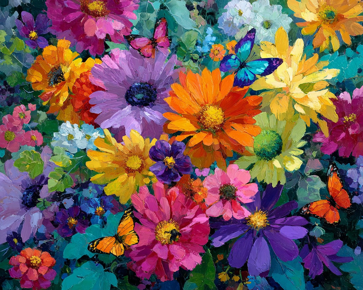 Brightly Colored Daisies and Butterflies Diamond Painting