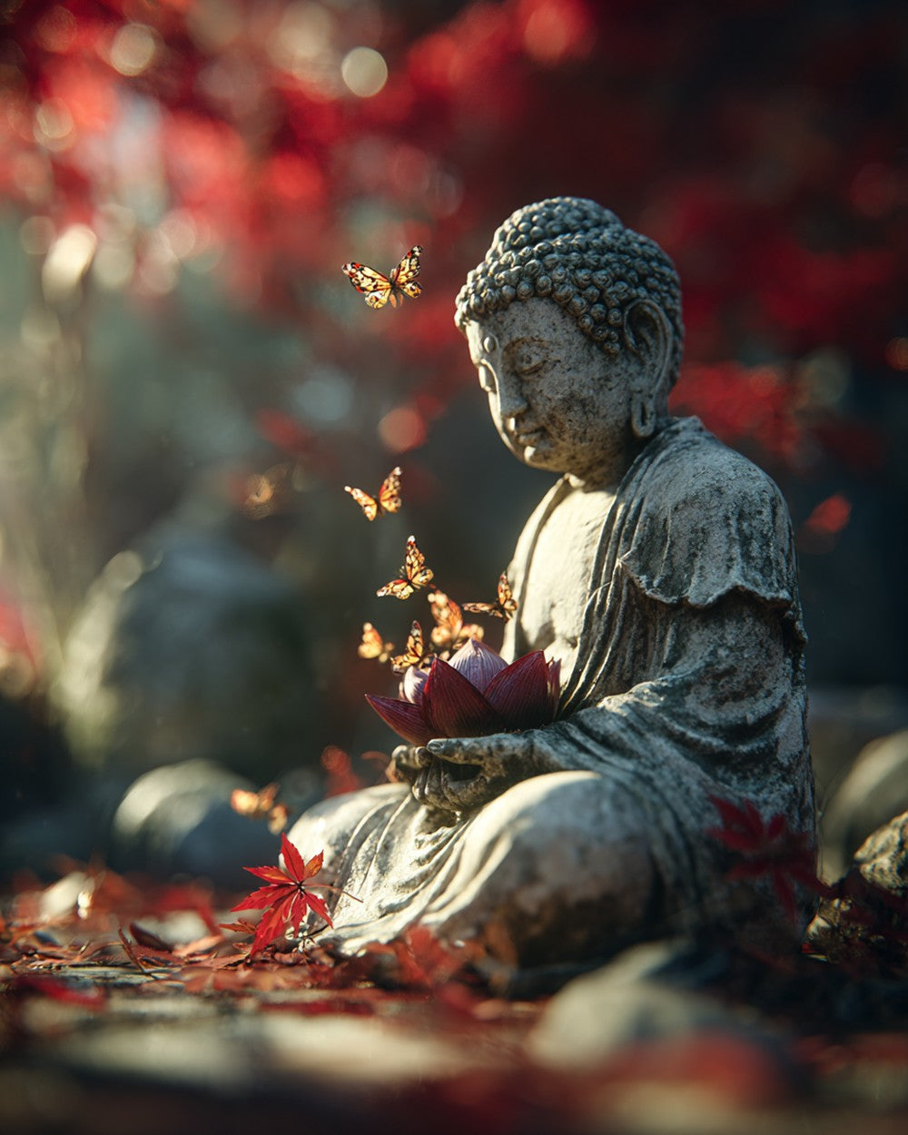 Butterflies and Buddha Statue Diamond Painting