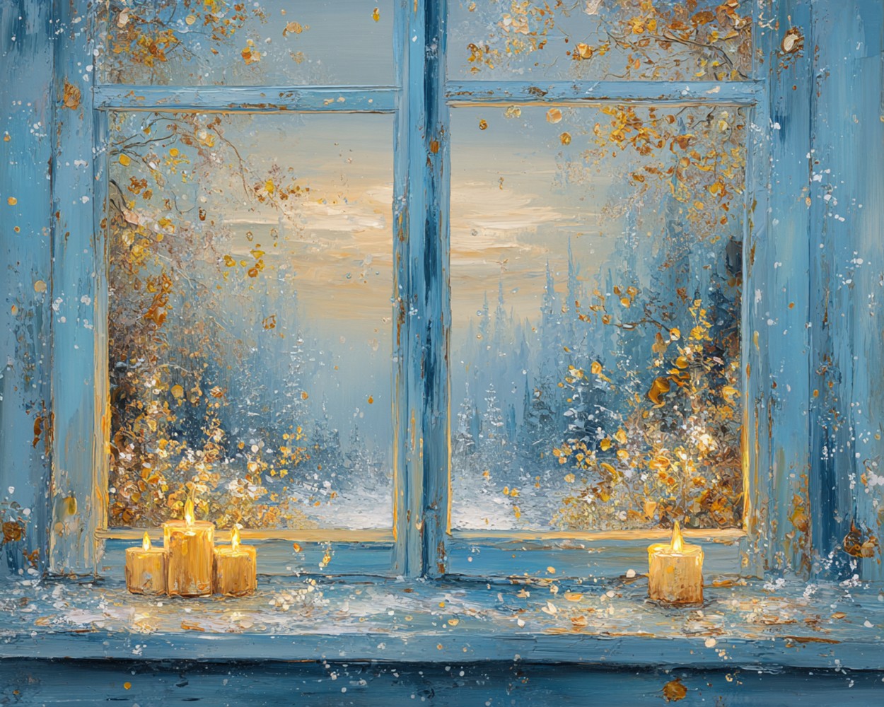 Candlelight on the Windowsill in Winter Diamond Painting
