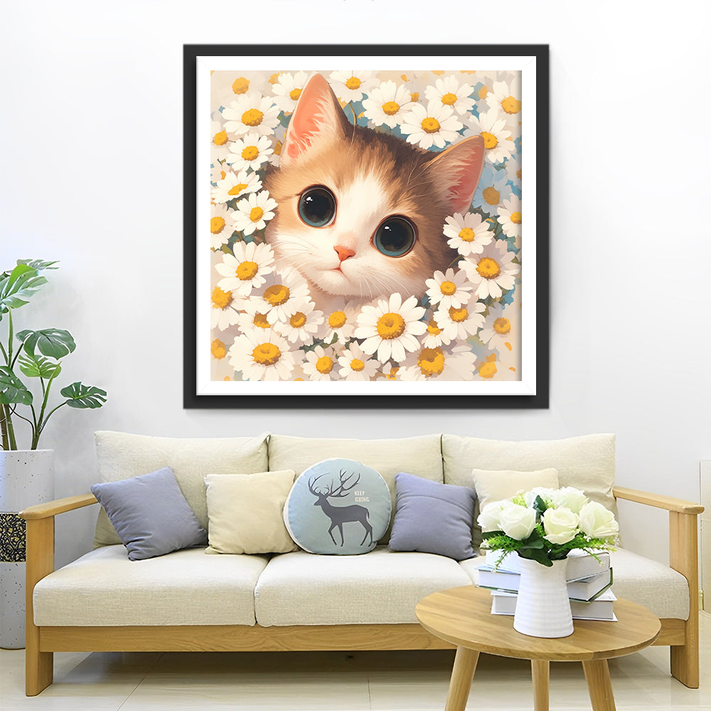 Cat and Daisy Diamond Painting