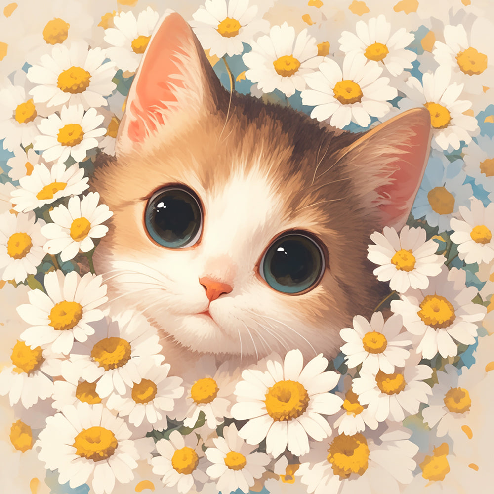 Cat and Daisy Diamond Painting