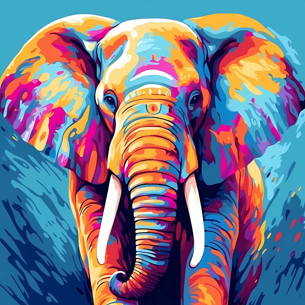 Colorful Elephant on Blue Background Diamond Painting