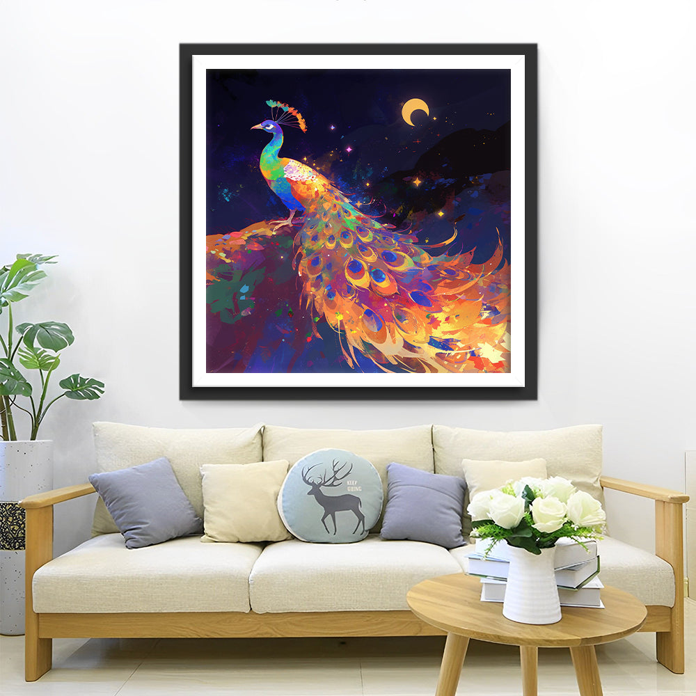 Colorful Peacock and Moon Diamond Painting