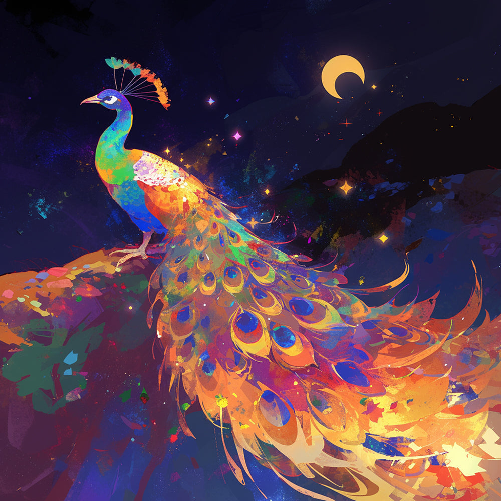 Colorful Peacock and Moon Diamond Painting