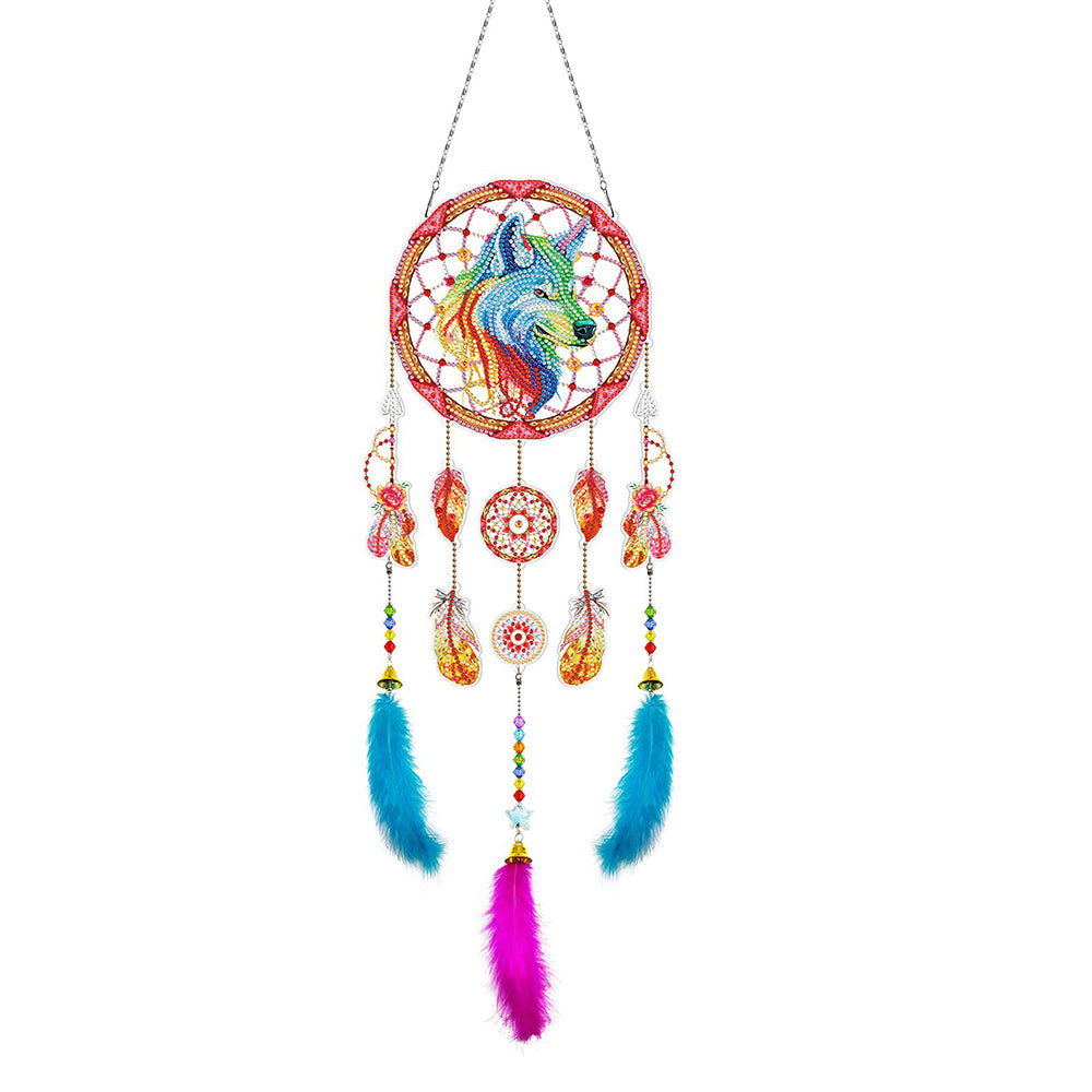 Colorful Wolf Dreamcatcher 2D Flat Hanging Diamond Painting Kits