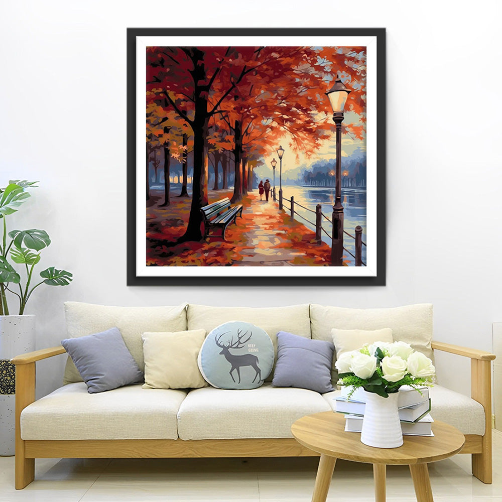 Couple under Red Maple Tree Diamond Painting