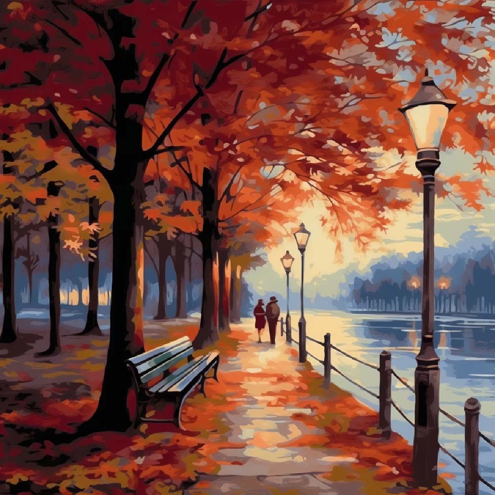 Couple under Red Maple Tree Diamond Painting
