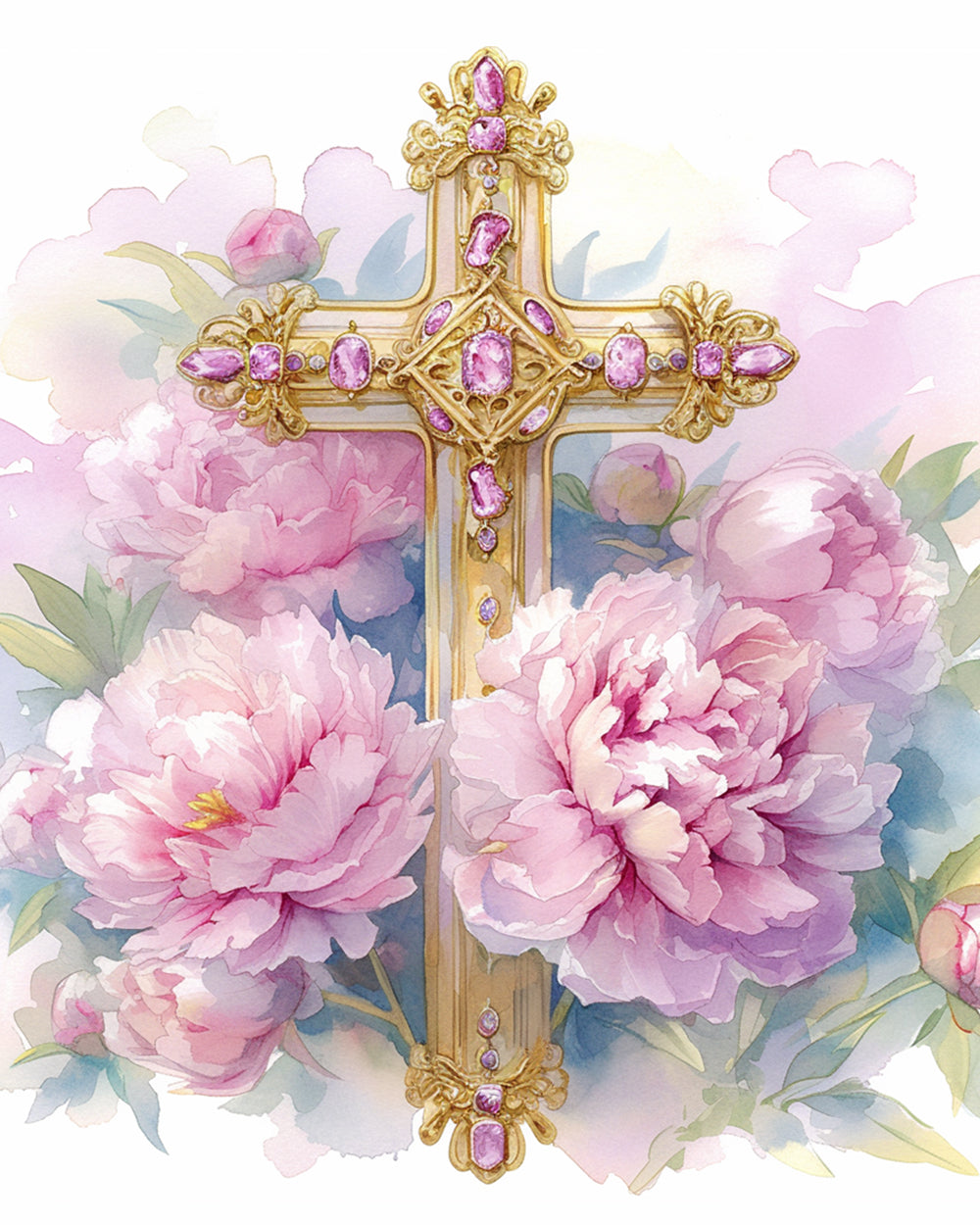 Cross and Peonies Diamond Painting