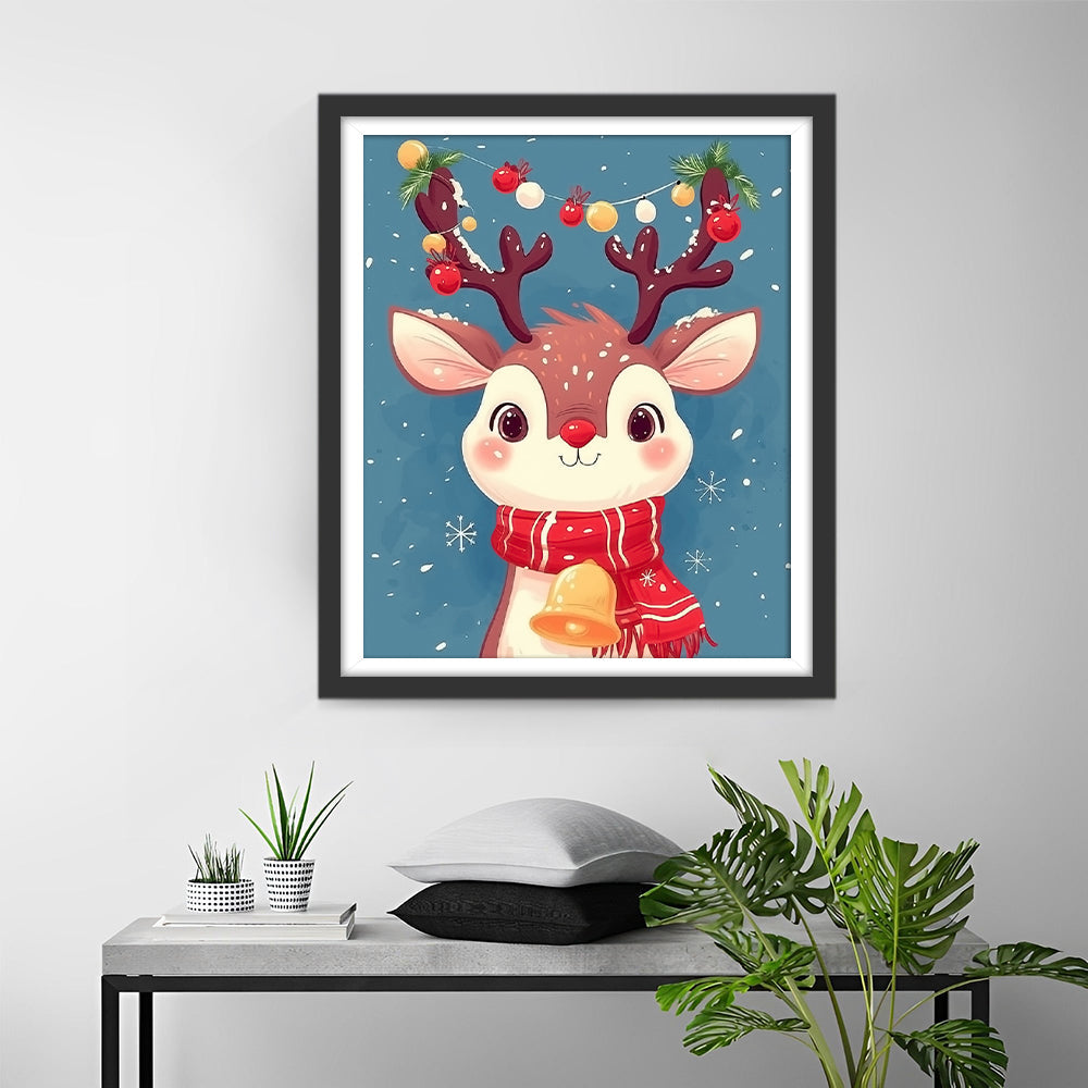 Cute Deer with Red Scarf Diamond Painting