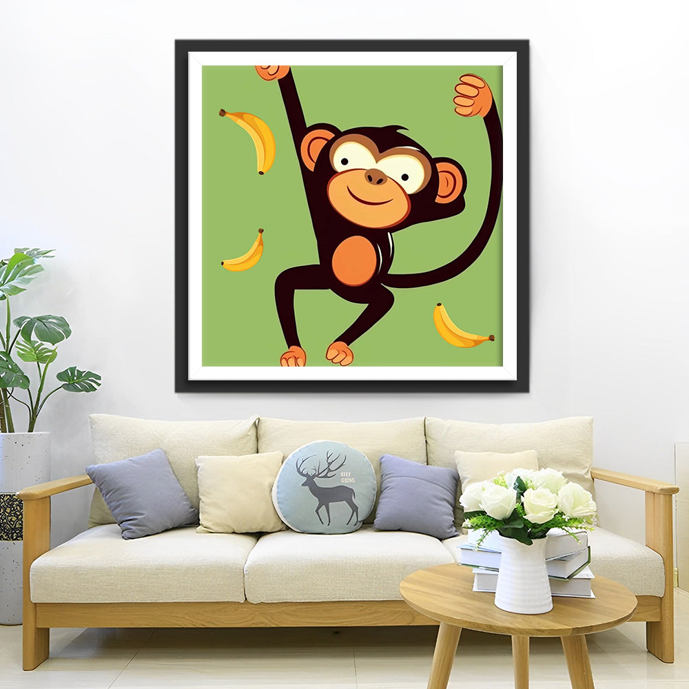 Cute Monkey and Bananas Diamond Painting