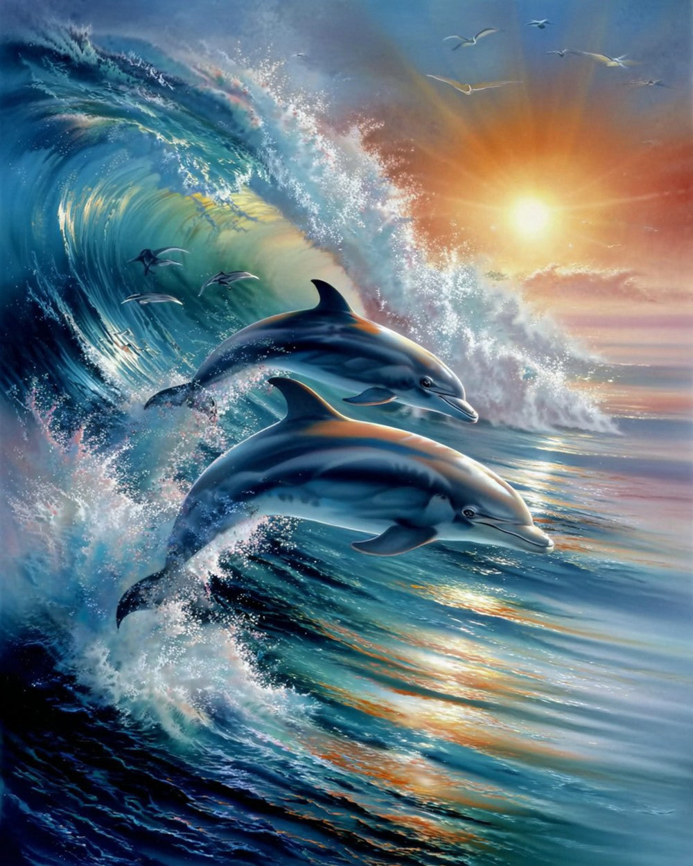 Dolphins Chasing Waves Diamond Painting