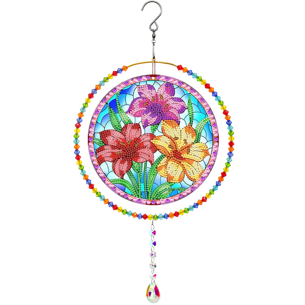 Double-Sided Diamond Painting Crystal Suncatcher Hanging Ornament - Colorful Lilies