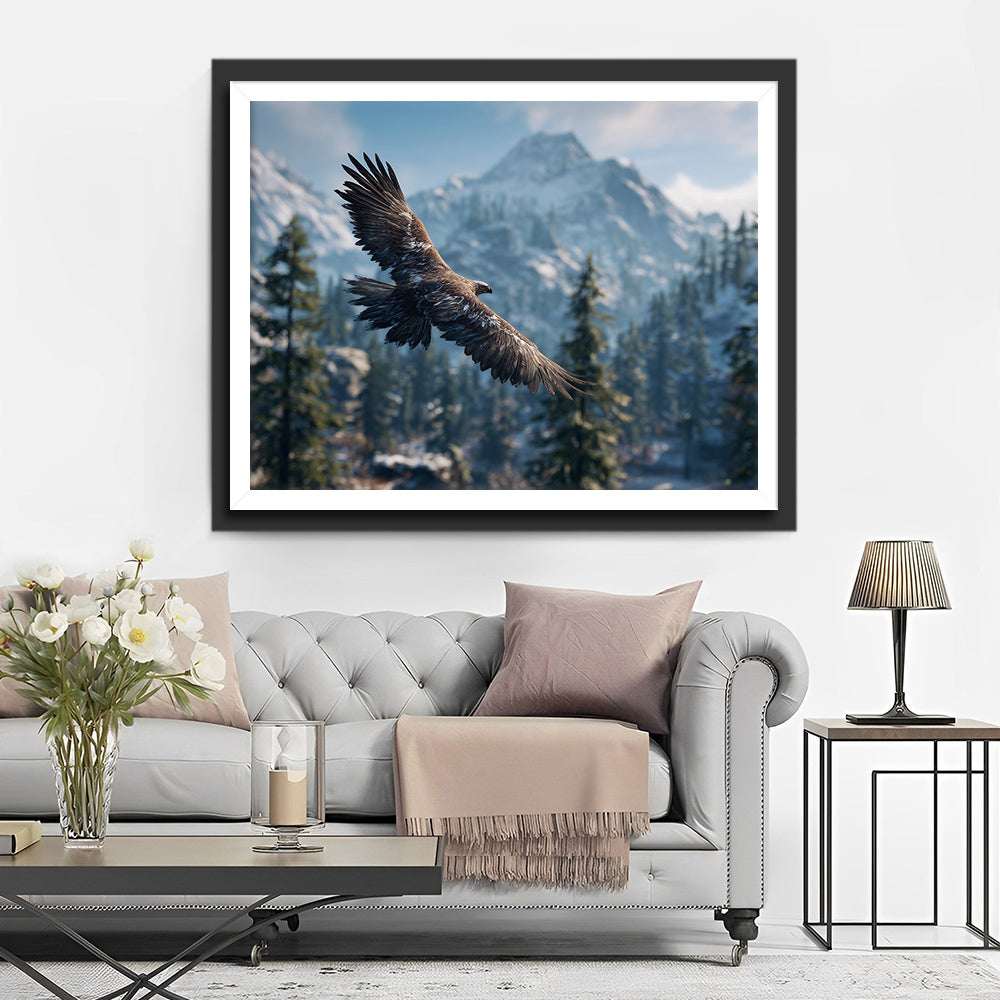 Eagle Soars above the Mountain Peaks Diamond Painting
