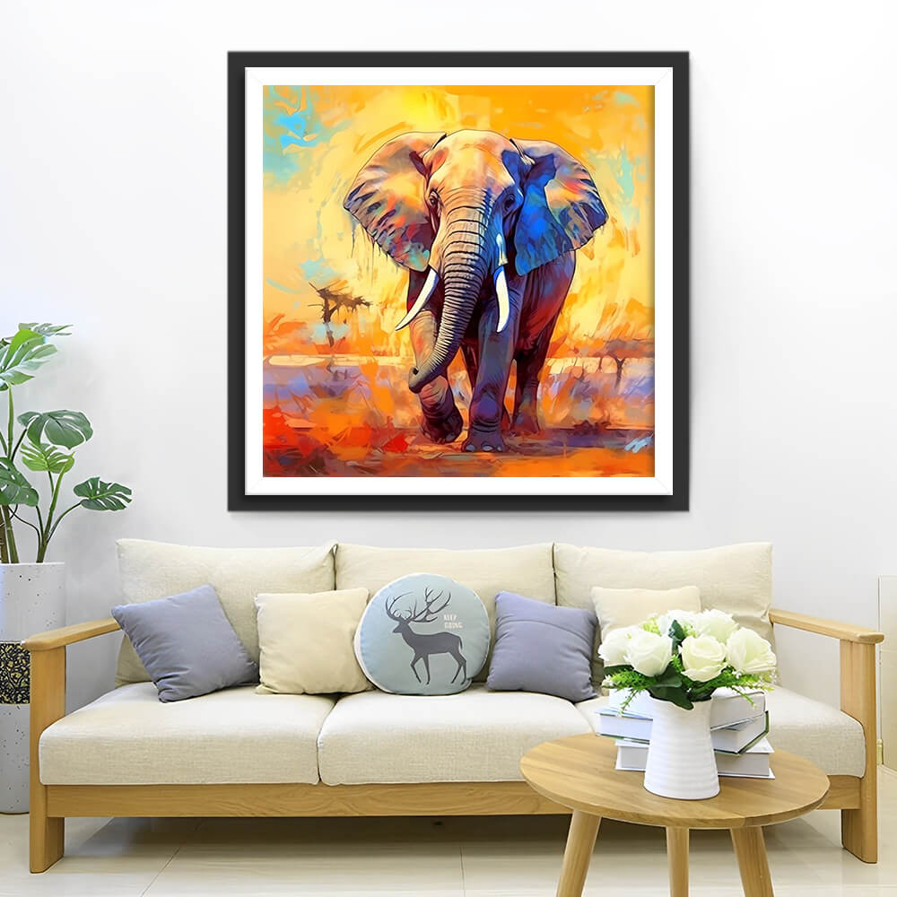 Elephant on Yellow Background Diamond Painting