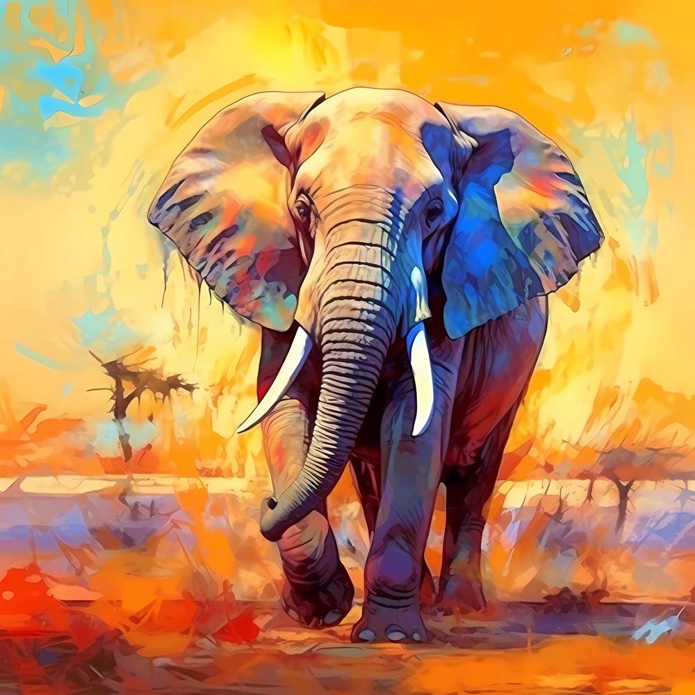 Elephant on Yellow Background Diamond Painting