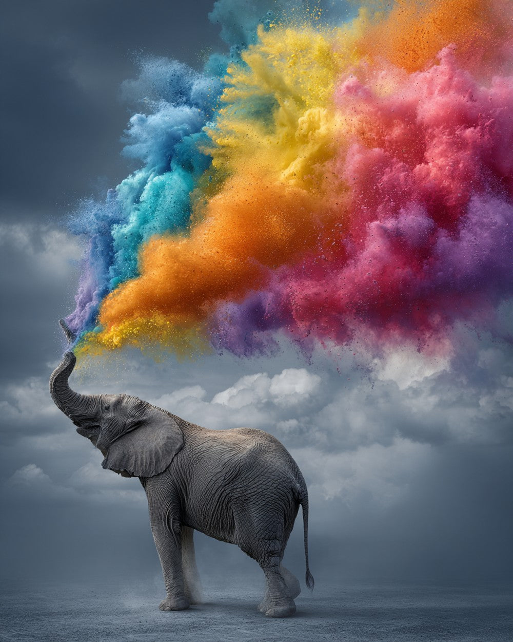 Elephant Spraying Colored Smoke Diamond Painting