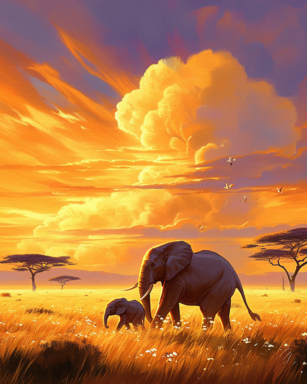 Elephants at Sunset Diamond Painting